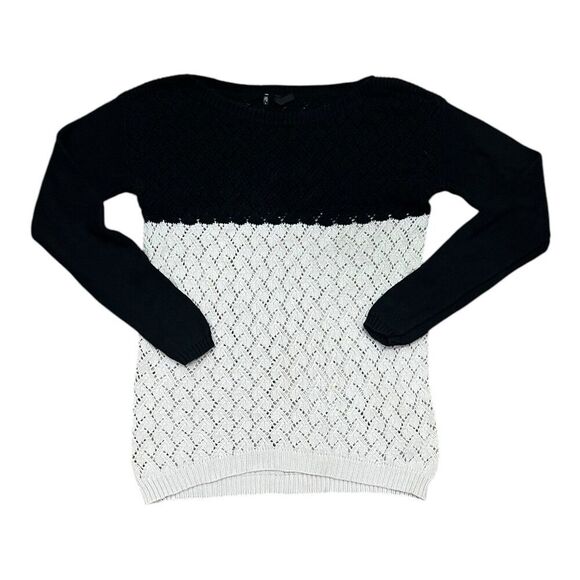 Maurices Black White Colorblock Open Knit Sweater L - Picture 1 of 4